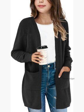 Girl's Open Front Cardigan Long Sleeve Knit Sweater with Pockets
